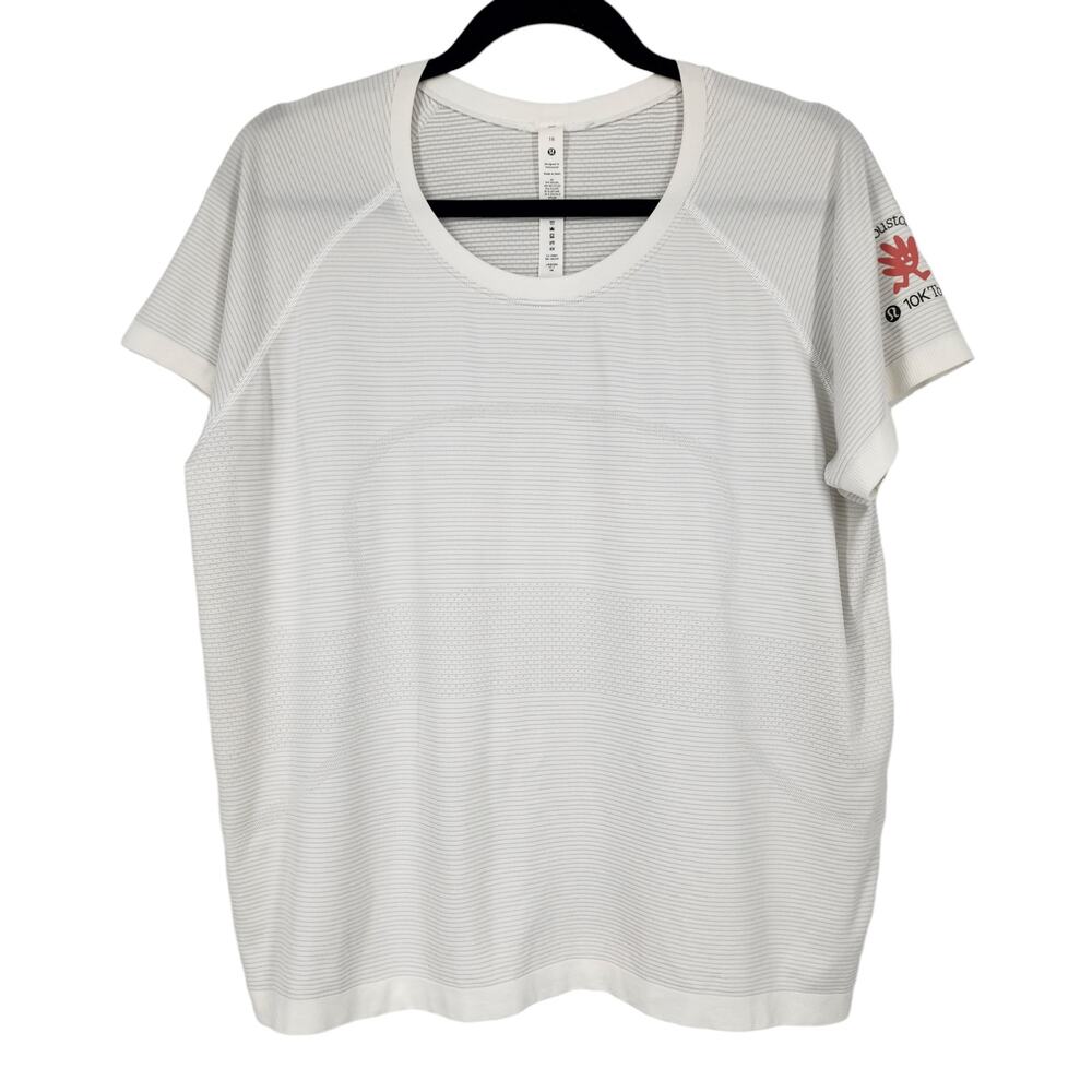 Lululemon White Short Sleeve 2022 Houston 10K Tour Women’s Swiftly Size 16